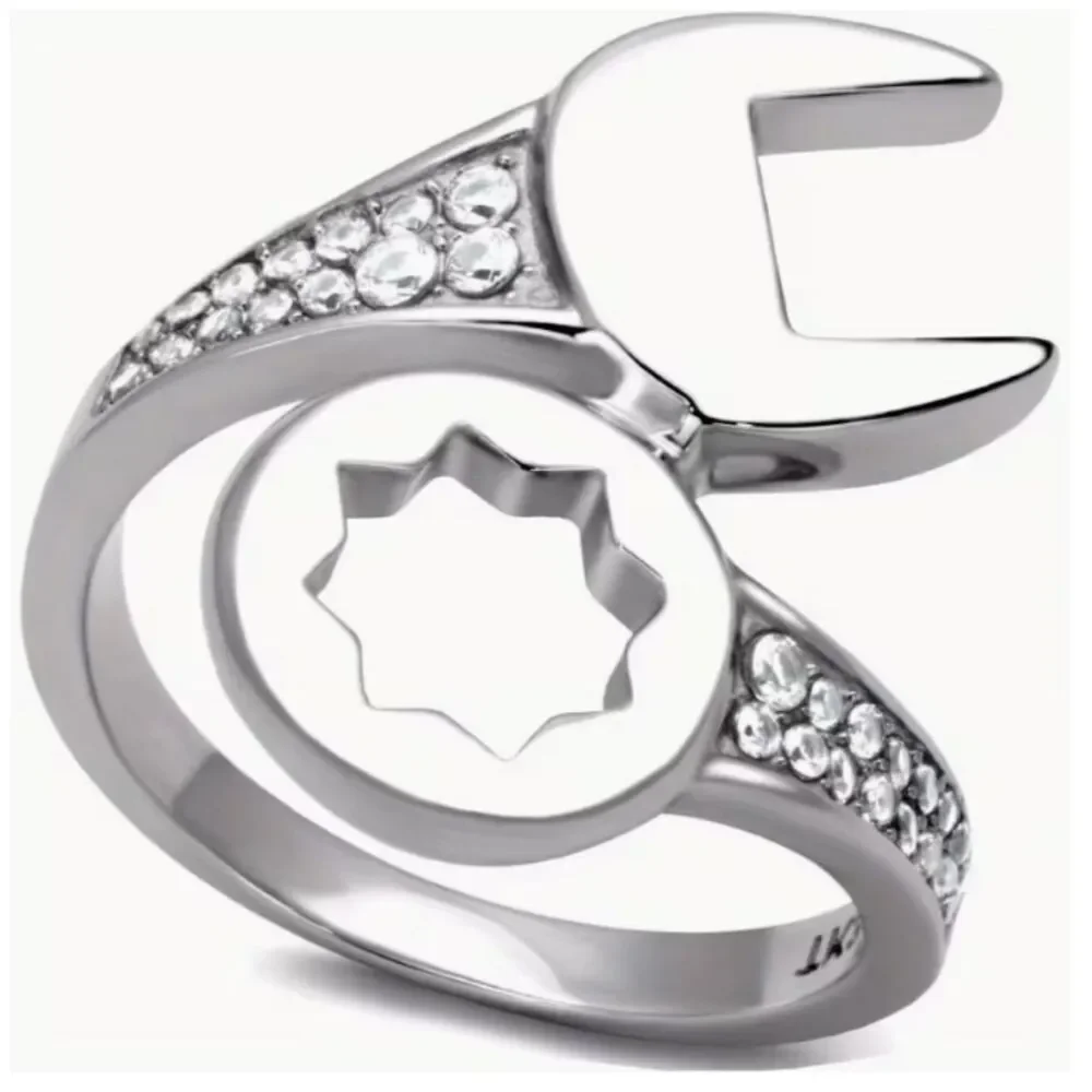 Stainless Steel Men's Crystal Wrench Ring